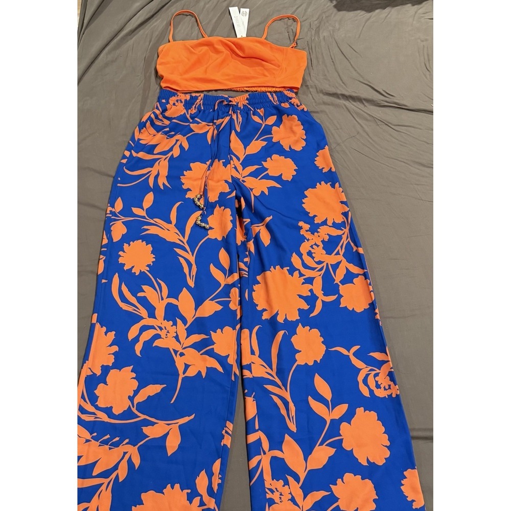House of Harlow 1960  Wide leg pants and crop top SET Blue Orange Sz M NWT